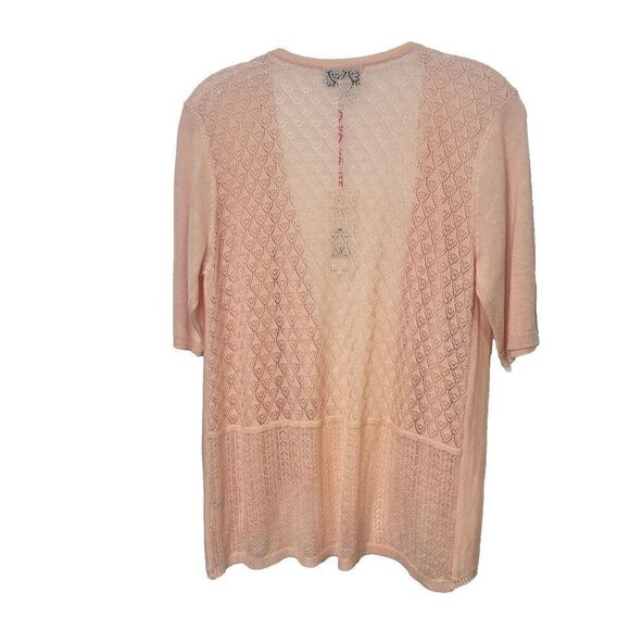 NWT Elle Womens Open Front Cardigan Sweater Medium in Peach Pink Back Crochet - Picture 2 of 11